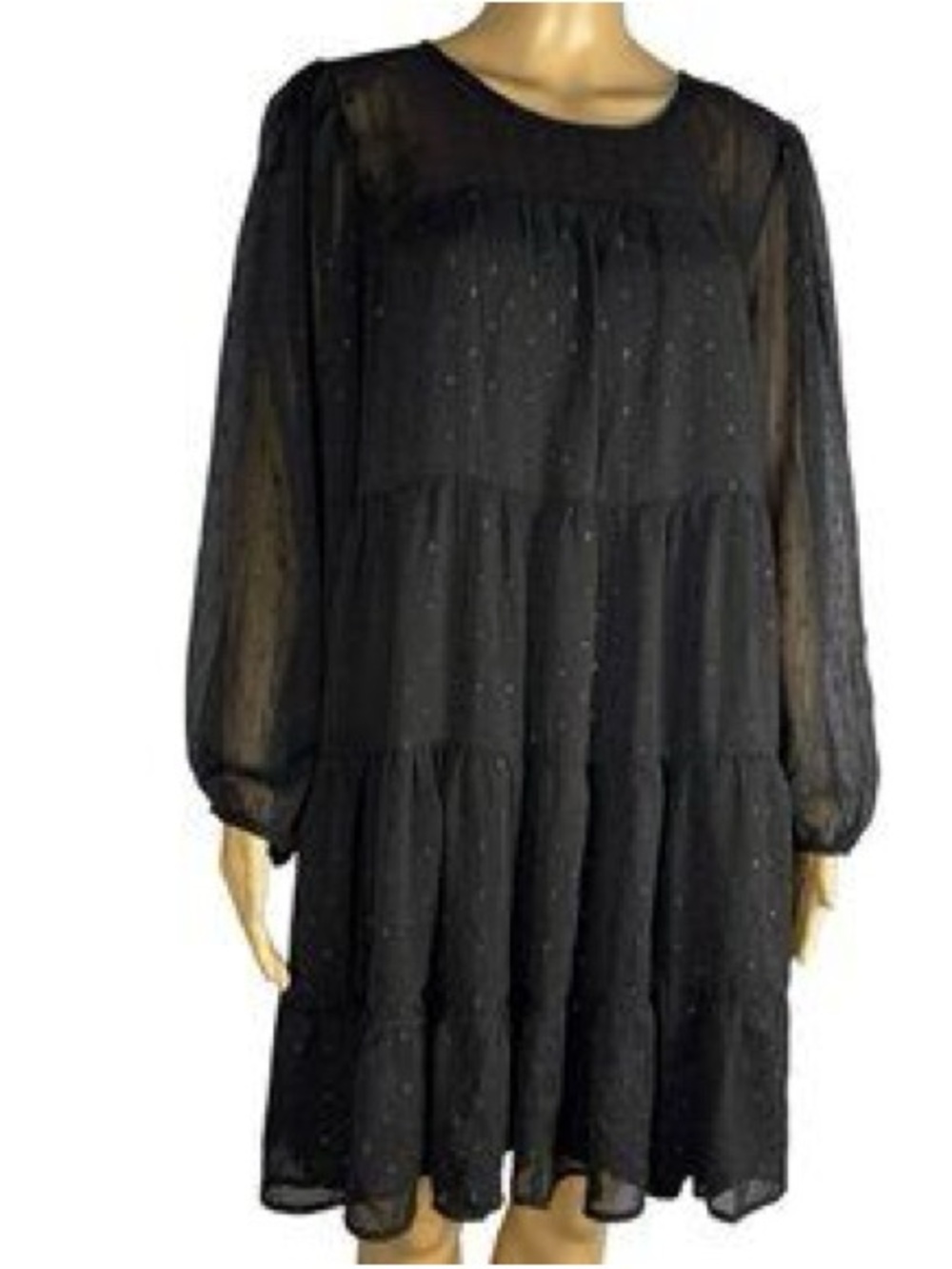 Sheer Long-Sleeve Black Tiered Dress